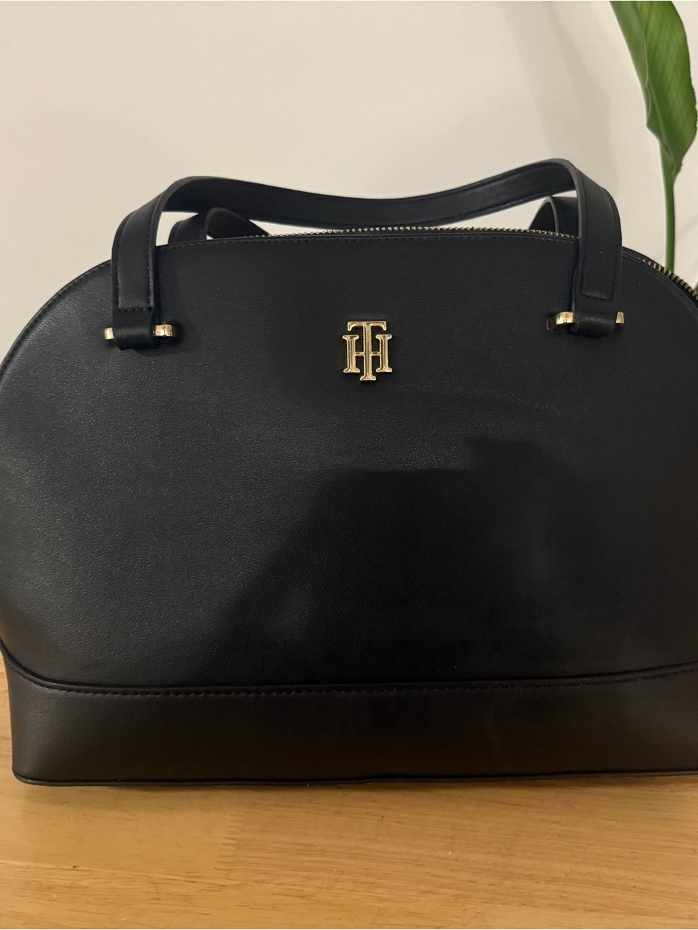 Tommy Hilfiger Black Dome Satchel with Gold Hardware